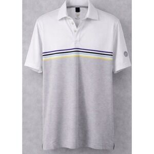 Greg Norman ML75 Microlux Golf Polo Shirt Mens Large White Gray Striped 00171